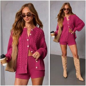 VICI Serene Cable Knit Sweater in Magenta NWT